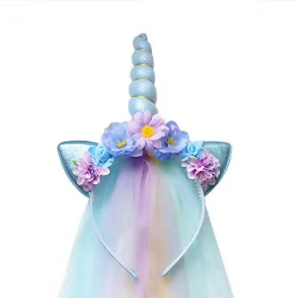 Unicorn flower Headband with Chiffon Train - Picture 2 of 2